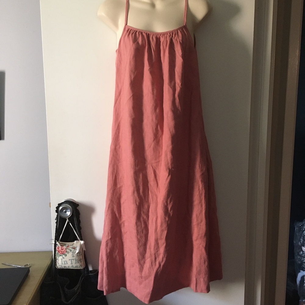 New BLISS LINEN Pink 100% Linen Sleeveless Dress S